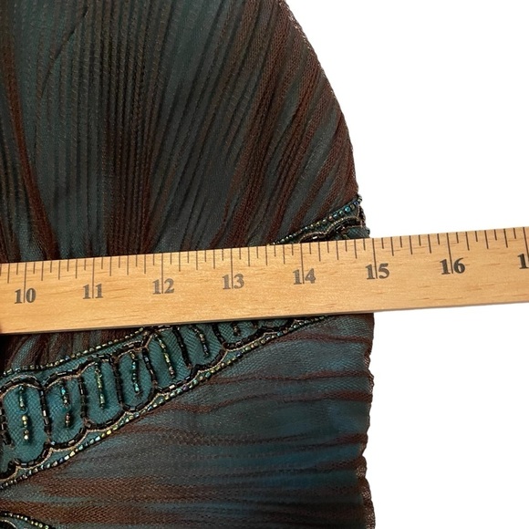 Badgley Mischka Halter Beaded Embroidery Pleated Tulle Silk Formal Dress-Size 10 - Picture 10 of 16